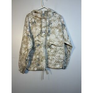 Zara Pullover Canvas Hoodie M In Camouflage Beige With cinch Hem Large Pockets